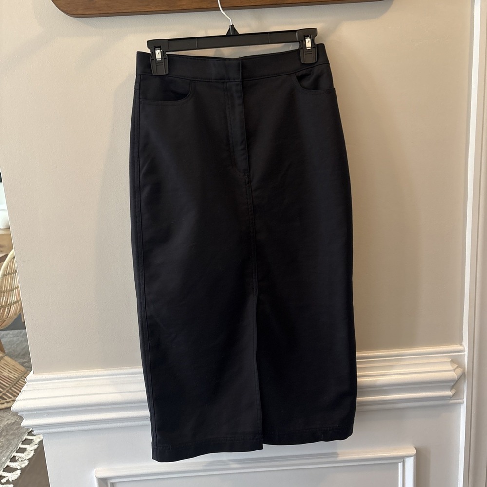 Babaton Aritzia Womens Sz 2‎ Black Pencil Midi Skirt Slit In Middle